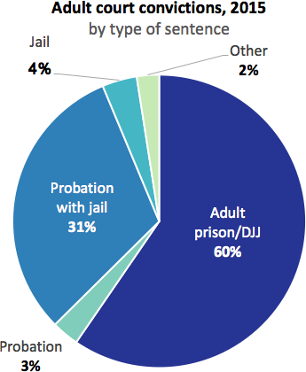 Adult court conviction rates by type of sentence